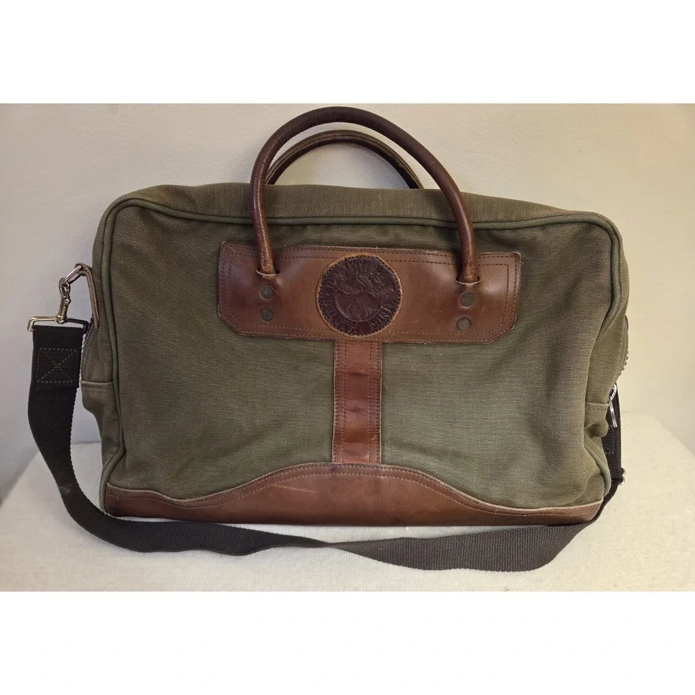 Duluth Pack Olive Canvas & Leather Weekender Duffel Bag — USA Made — Moose Logo